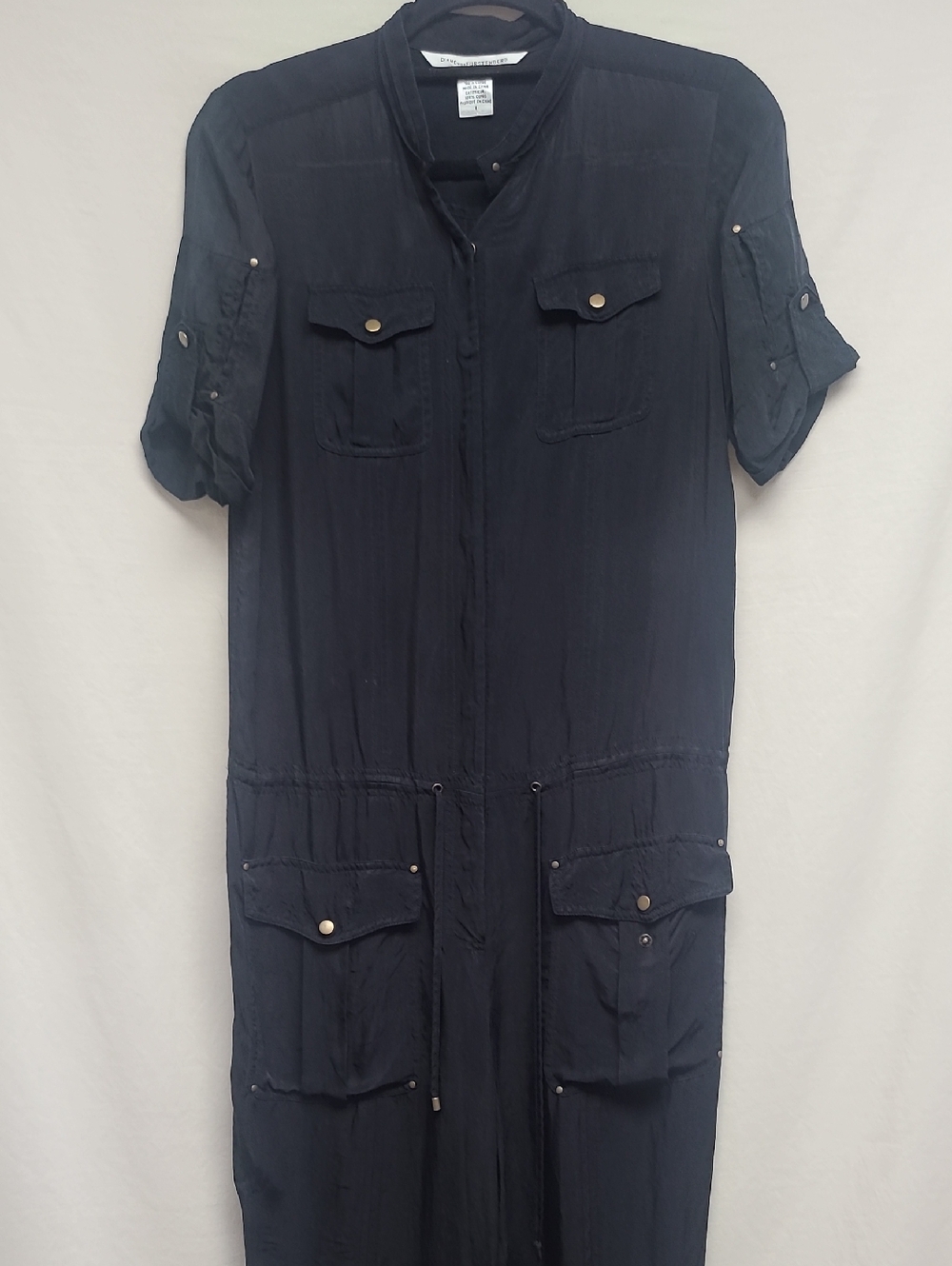 Diane von Furstenberg DVF Black Cupro Cargo Utility Jumpsuit Drawstring 2